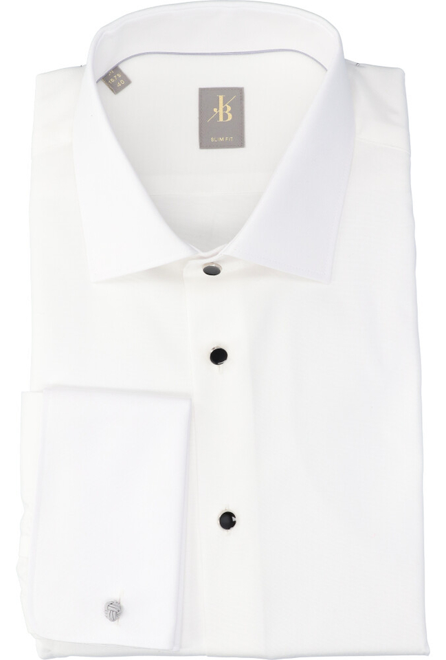 Wit katoenen hemd slim fit met lange mouwen en zwarte knopen Jacques Britt