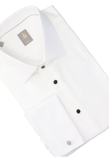 Wit katoenen hemd slim fit met lange mouwen en zwarte knopen Jacques Britt