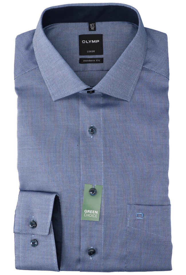 Blauw katoenen hemd regular fit met motief, linkerborstzakje en lange mouwen Olymp