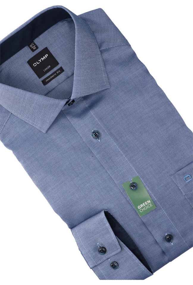 Blauw katoenen hemd regular fit met motief, linkerborstzakje en lange mouwen Olymp