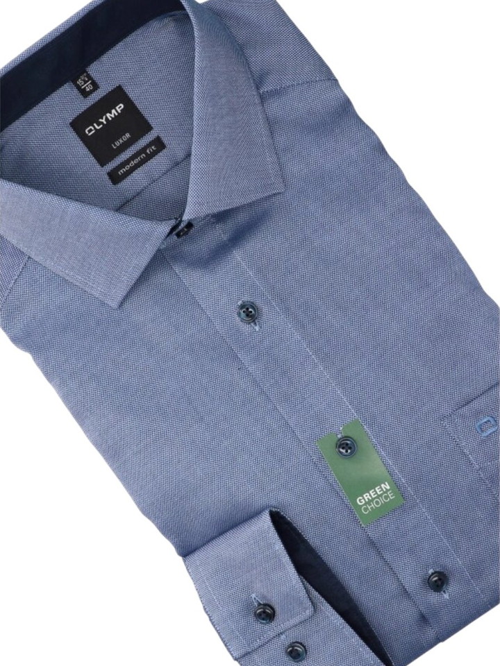 Blauw katoenen hemd regular fit met motief, linkerborstzakje en lange mouwen Olymp