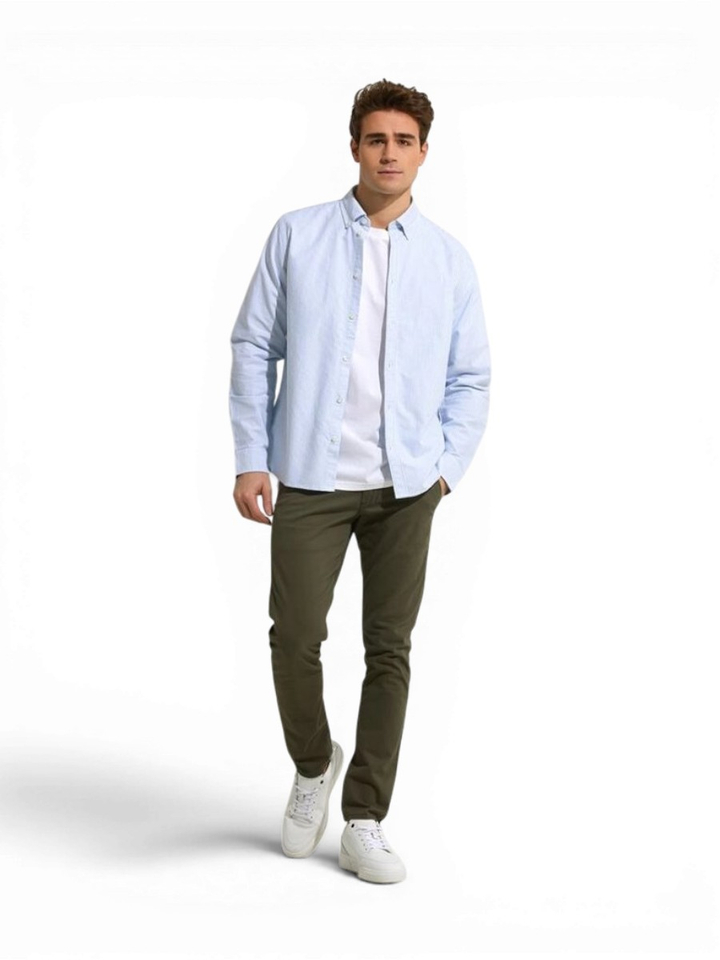 Blauw en wit gestreept hemd regular fit met lange mouwen Christian Les Deux