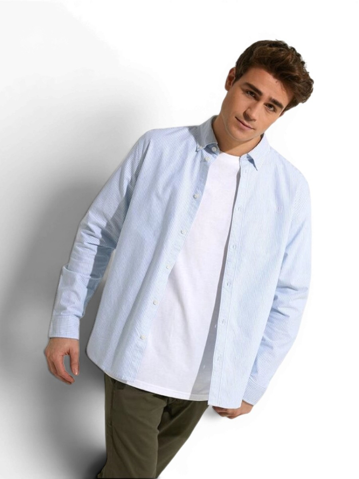 Blauw en wit gestreept hemd regular fit met lange mouwen Christian Les Deux