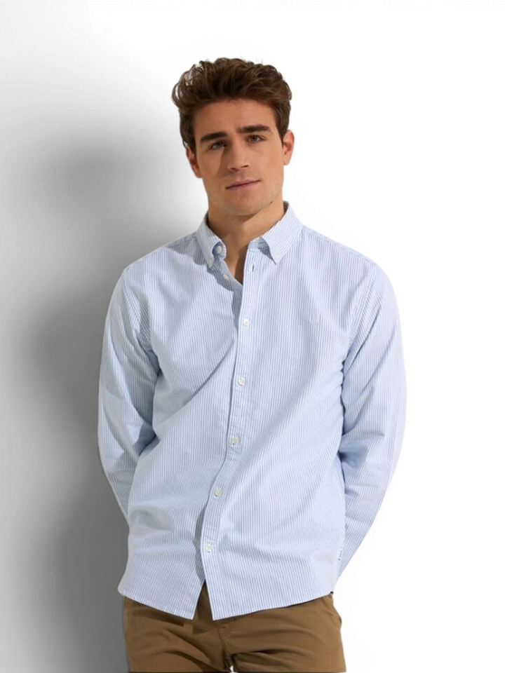 Blauw en wit gestreept hemd regular fit met lange mouwen Christian Les Deux