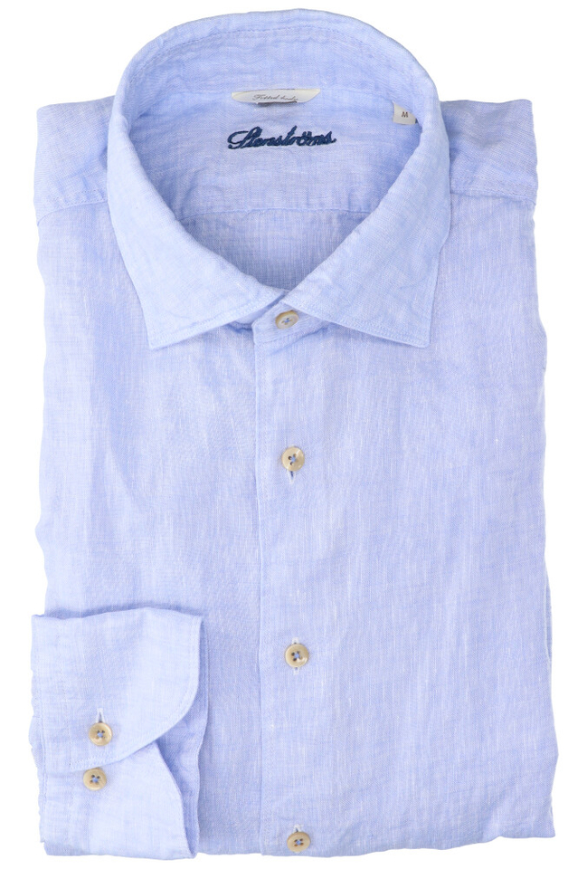 Blauw linnen hemd regular fit met lange mouwen Stenströms