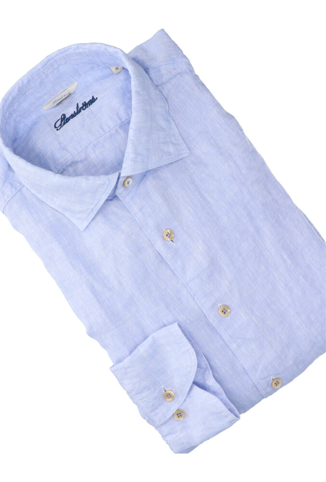 Blauw linnen hemd regular fit met lange mouwen Stenströms
