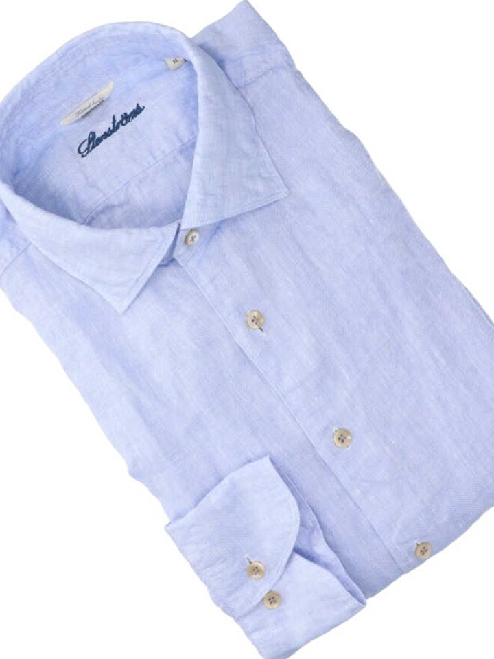 Blauw linnen hemd regular fit met lange mouwen Stenströms