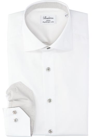 Wit katoenen hemd slim fit met lange mouwen en grijze knopen Stenströms
