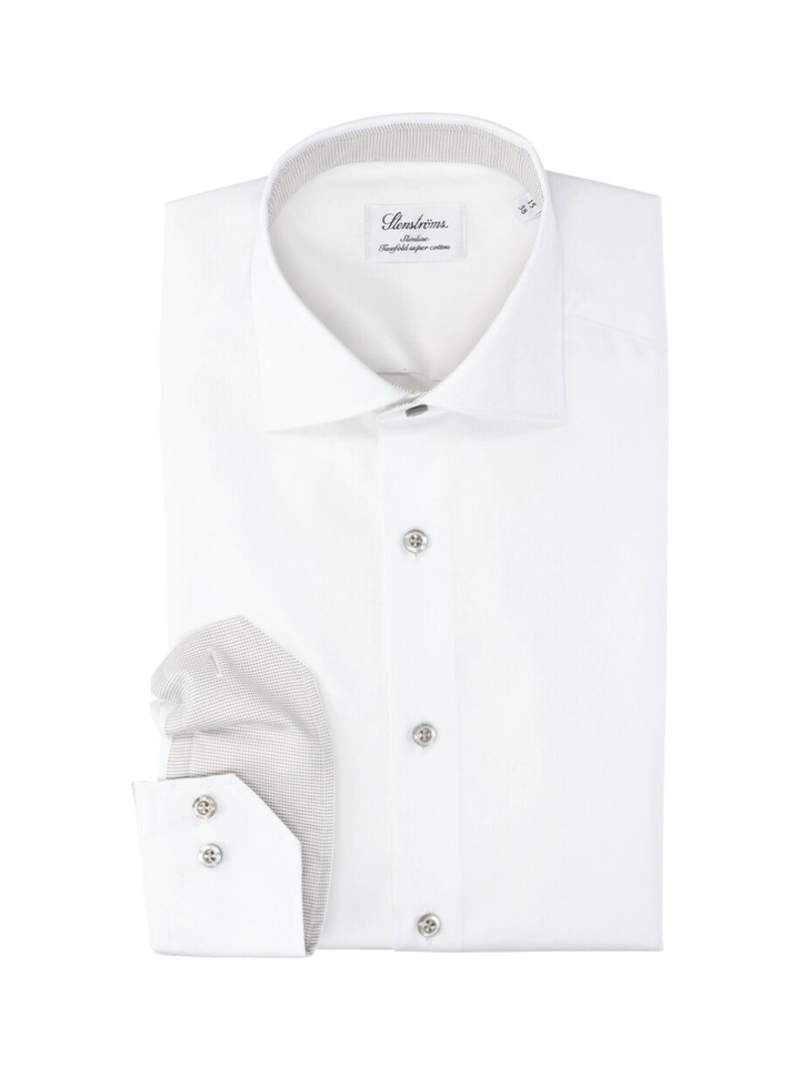 Wit katoenen hemd slim fit met lange mouwen en grijze knopen Stenströms