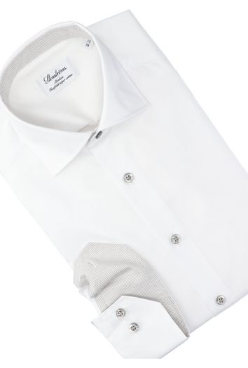 Wit katoenen hemd slim fit met lange mouwen en grijze knopen Stenströms