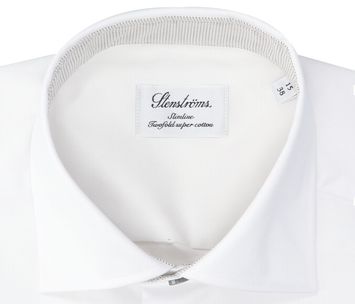 Wit katoenen hemd slim fit met lange mouwen en grijze knopen Stenströms
