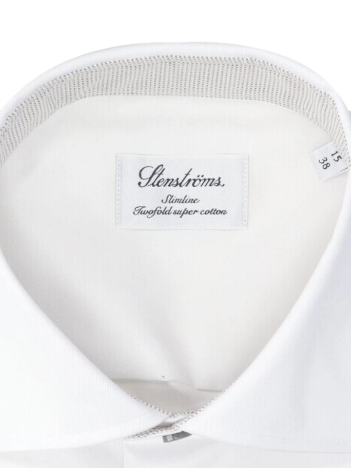 Wit katoenen hemd slim fit met lange mouwen en grijze knopen Stenströms
