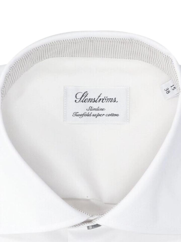 Wit katoenen hemd slim fit met lange mouwen en grijze knopen Stenströms