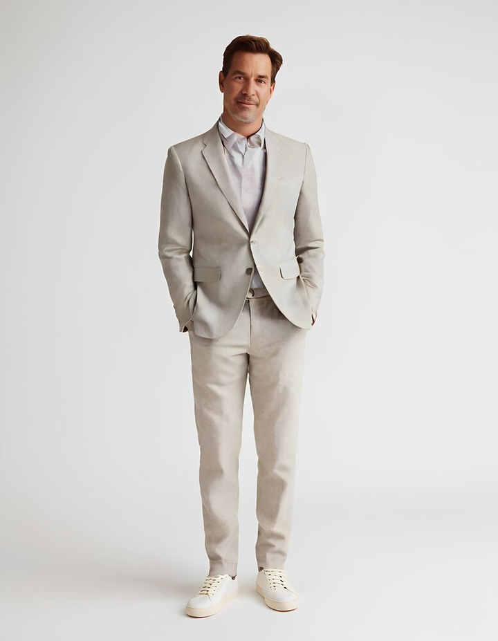 Zandkleurige blazer met structuur Rod Digel