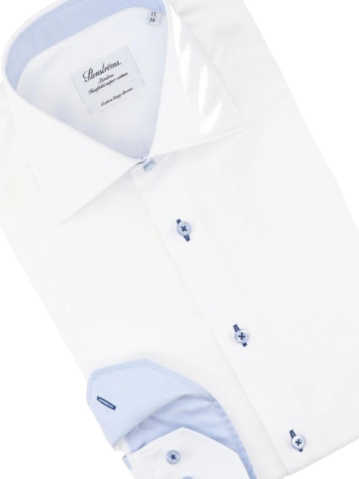 Wit katoenen hemd slim fit met extra lange mouwen Stenströms