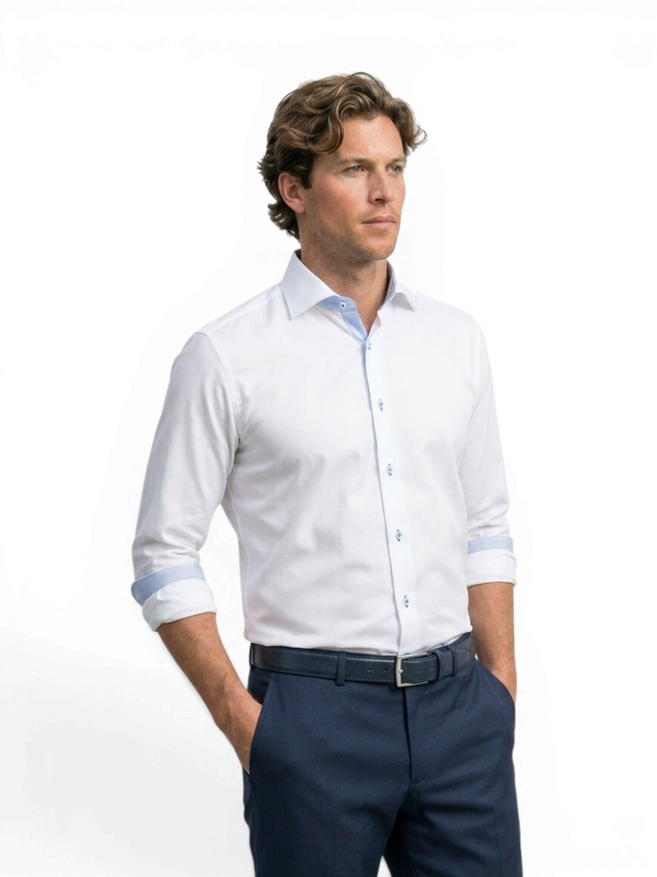 Wit katoenen hemd slim fit met extra lange mouwen Stenströms