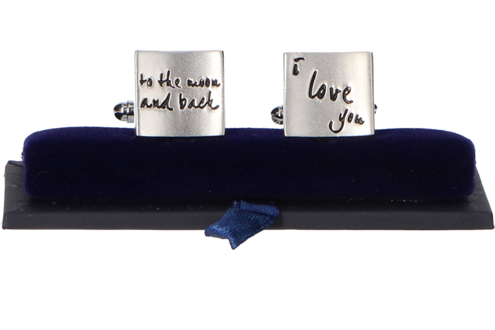 Zilverkleurige machetteknopen met romantisch opschrift Profuomo Michaelis