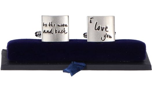 Zilverkleurige machetteknopen met romantisch opschrift Profuomo Michaelis