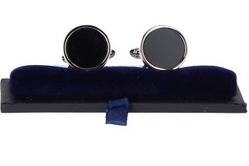Ronde zilverkleurige manchetteknopen met zwart detail Profuomo Michaelis