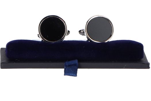Ronde zilverkleurige manchetteknopen met zwart detail Profuomo Michaelis