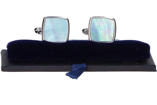 Zilverkleurige manchetteknopen met lichtblauw detail Profuomo Michaelis