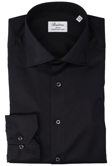 Zwart katoenen hemd slim fit met lange mouwen Stenströms