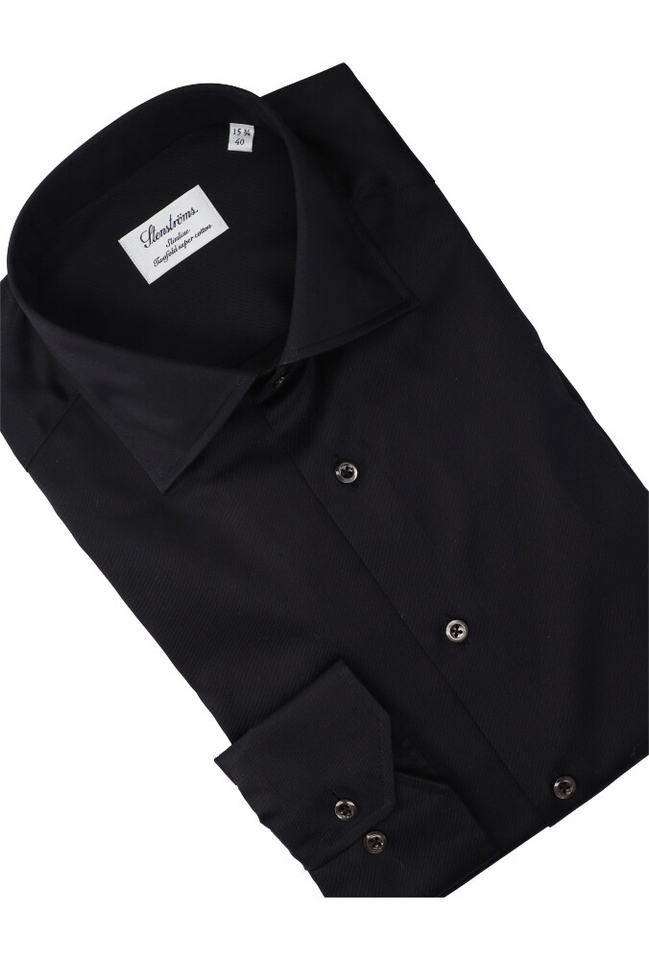 Zwart katoenen hemd slim fit met lange mouwen Stenströms