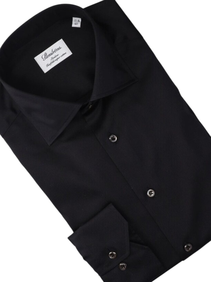 Zwart katoenen hemd slim fit met lange mouwen Stenströms