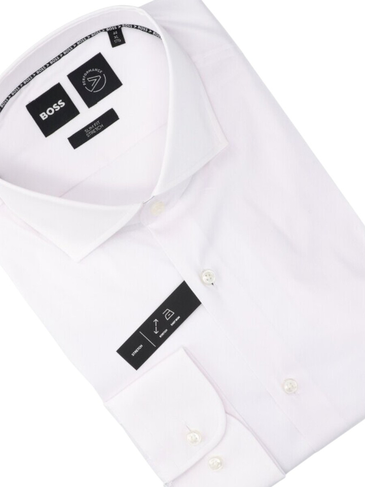 Wit katoenen gekleed hemd slim fit stretch met extra lange mouwen Boss
