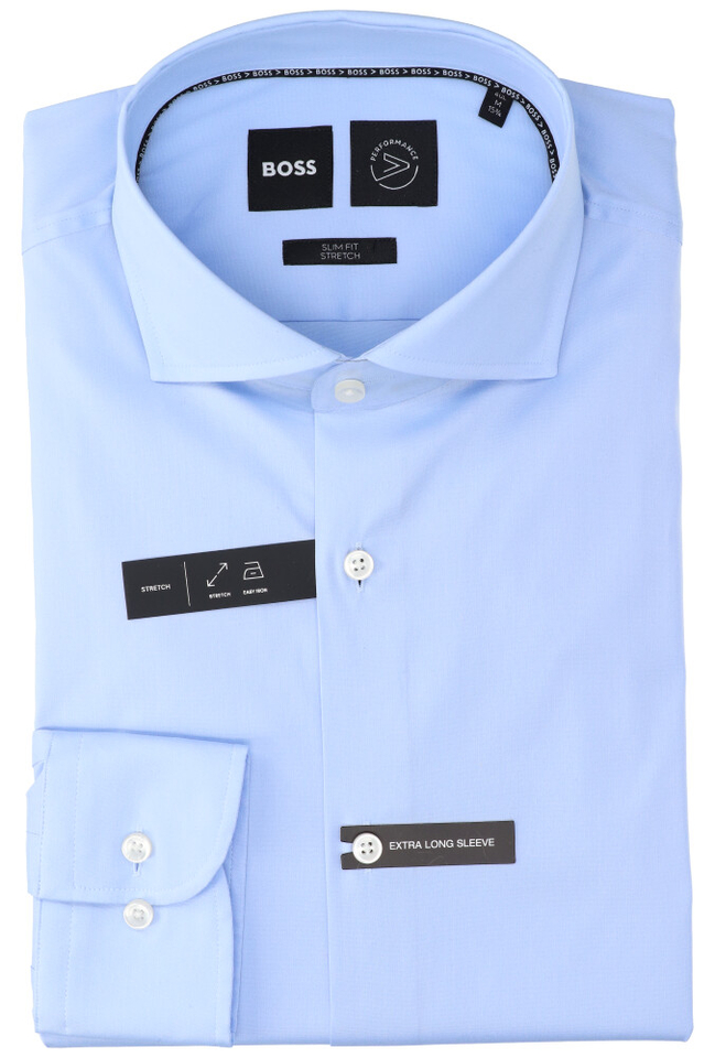 Blauw hemd slim fit met extra lange mouwen Boss 