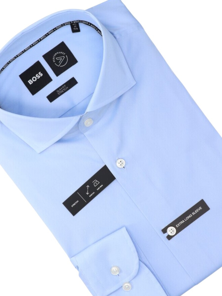 Blauw hemd slim fit met extra lange mouwen Boss