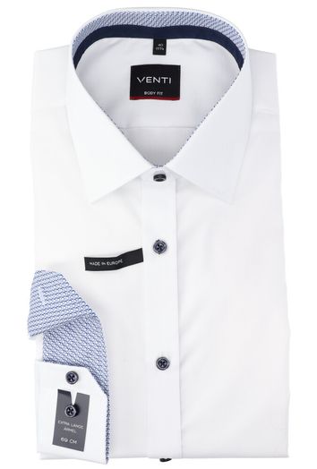 Wit katoenen hemd met blauw deltail slim fit met extra lange mouwen Venti