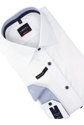 Wit katoenen hemd met blauw deltail slim fit met extra lange mouwen Venti