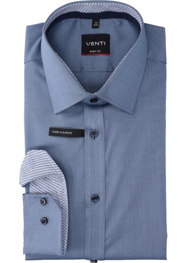 Blauw katoenen hemd met glans slim fit met lange mouwen Venti