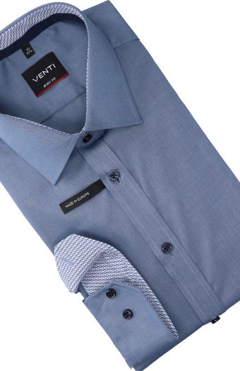 Blauw katoenen hemd met glans slim fit met lange mouwen Venti