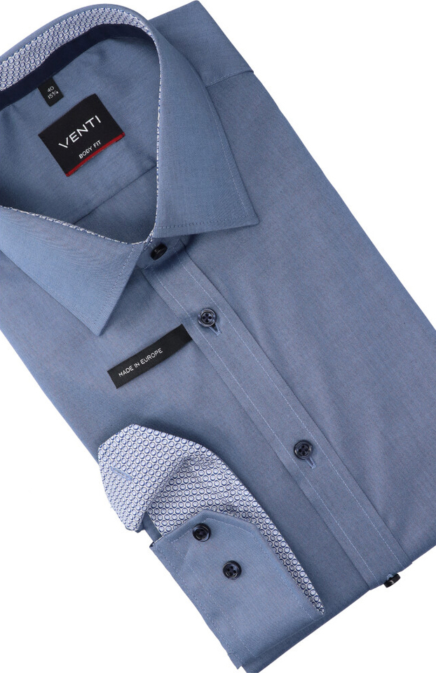 Blauw katoenen hemd met glans slim fit met lange mouwen Venti