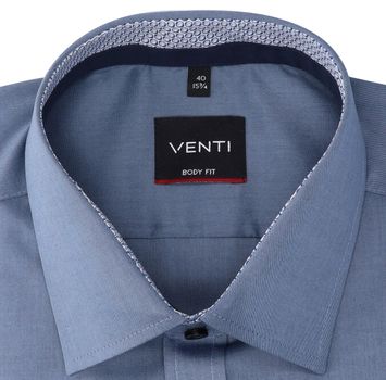 Blauw katoenen hemd met glans slim fit met lange mouwen Venti