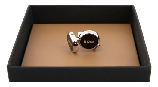 Zwarte manchetteknopen met zilveren afwerking Hugo Boss