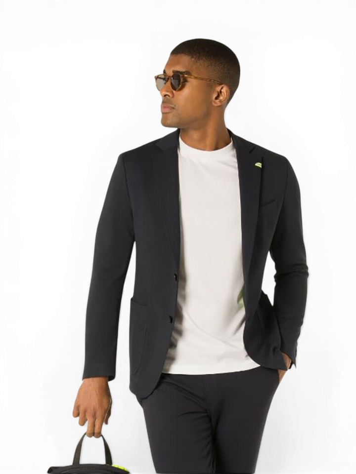 Donkerblauwe blazer met fluogele accenten Benvenuto