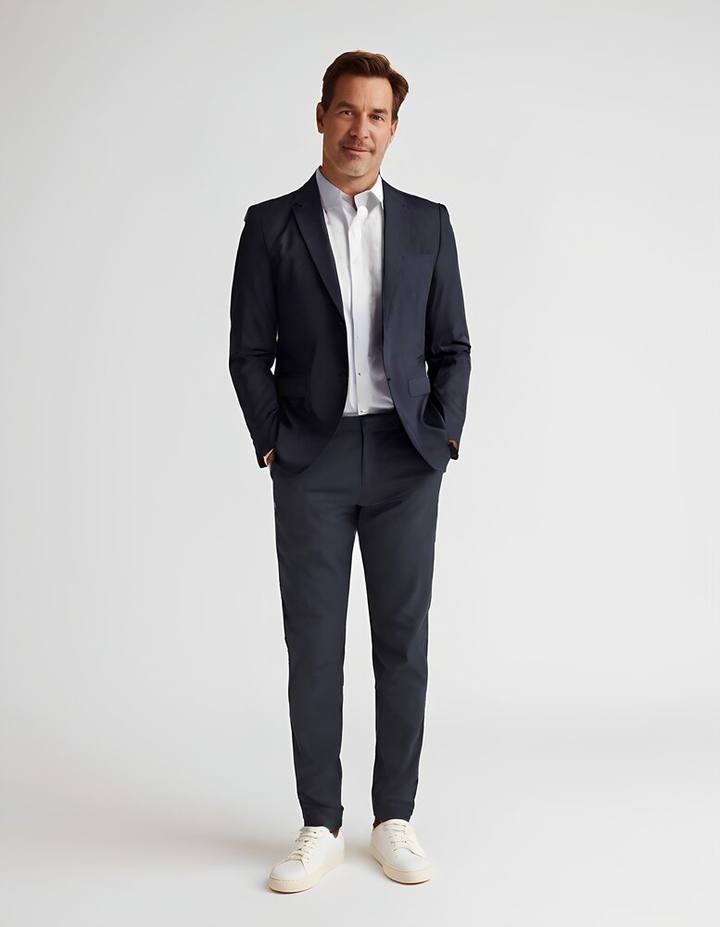 Donkerblauwe blazer met fluogele accenten Benvenuto