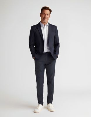 Donkerblauwe blazer met fluogele accenten Benvenuto