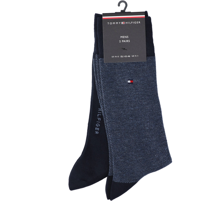 2-pack kousen donkerblauw en donkerblauw gestreept Tommy Hilfiger