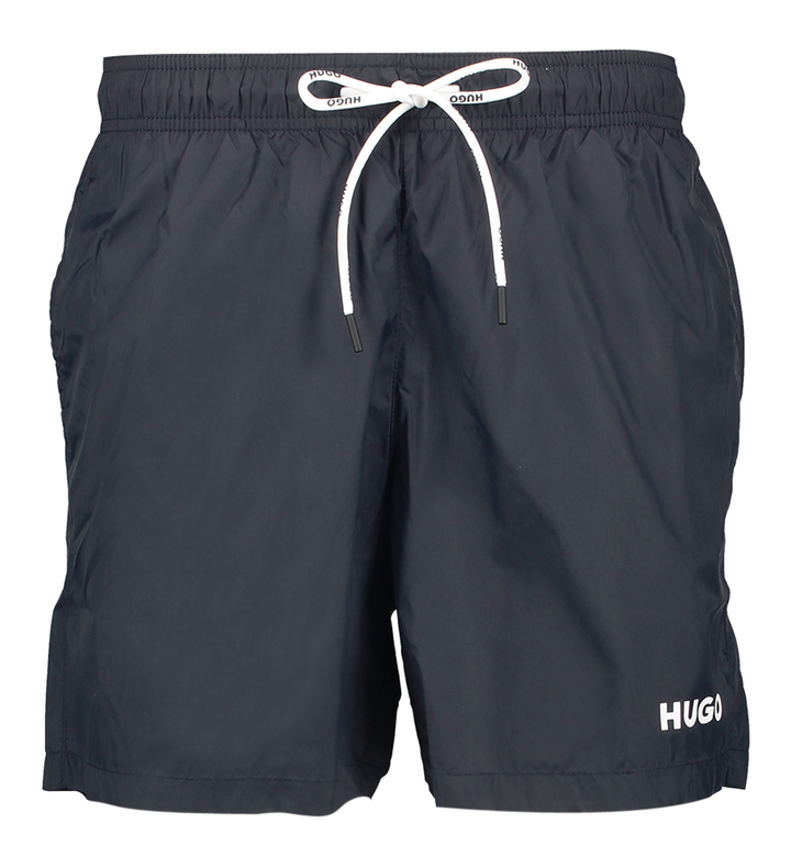 Donkerblauwe zwemshort met zakken en wit merklogo Hugo Red