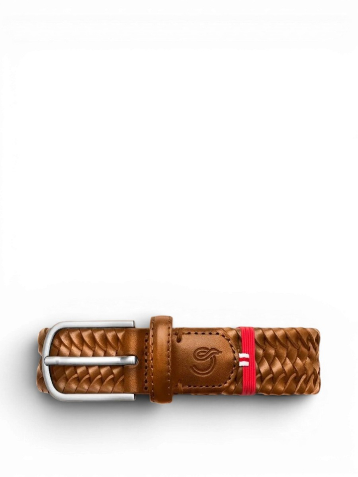 Donkerbruine elastisch gevlochten lederen riem Napoli La Boucle