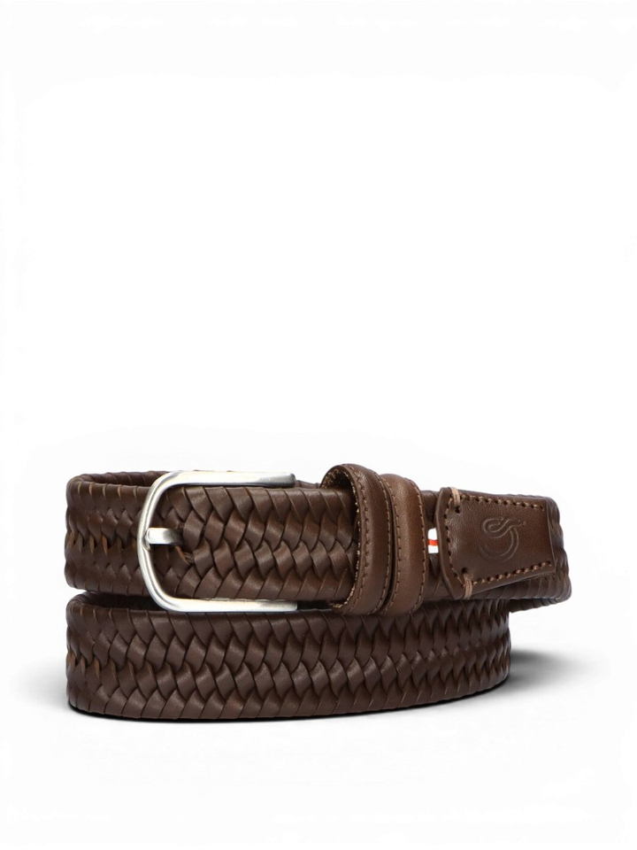 Donkerbruine elastisch gevlochten lederen riem Roma La Boucle