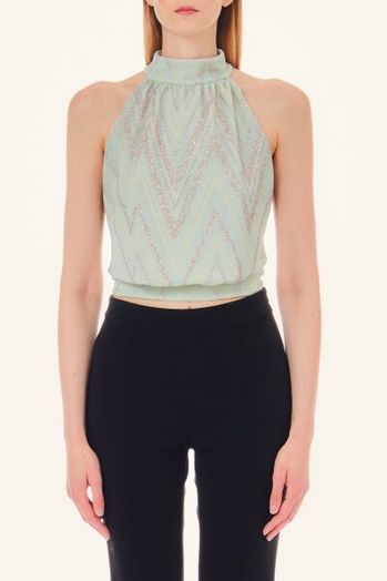 Mintgroene top met chevronmotief en strikdetail Liu Jo