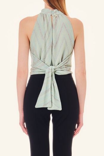 Mintgroene top met chevronmotief en strikdetail Liu Jo