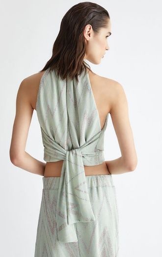 Mintgroene top met chevronmotief en strikdetail Liu Jo