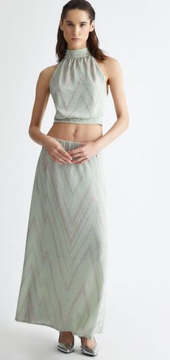 Mintgroene top met chevronmotief en strikdetail Liu Jo