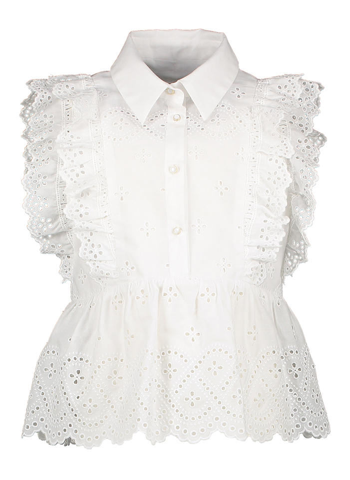 Witte blouse in broderie en franjes Communie Linea Raffaelli